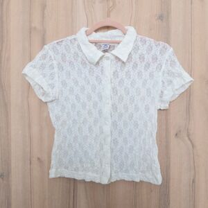 Y2K Regatta Womens Lace Top Sz M White Button Front Sheer VTG Romantic Coquette